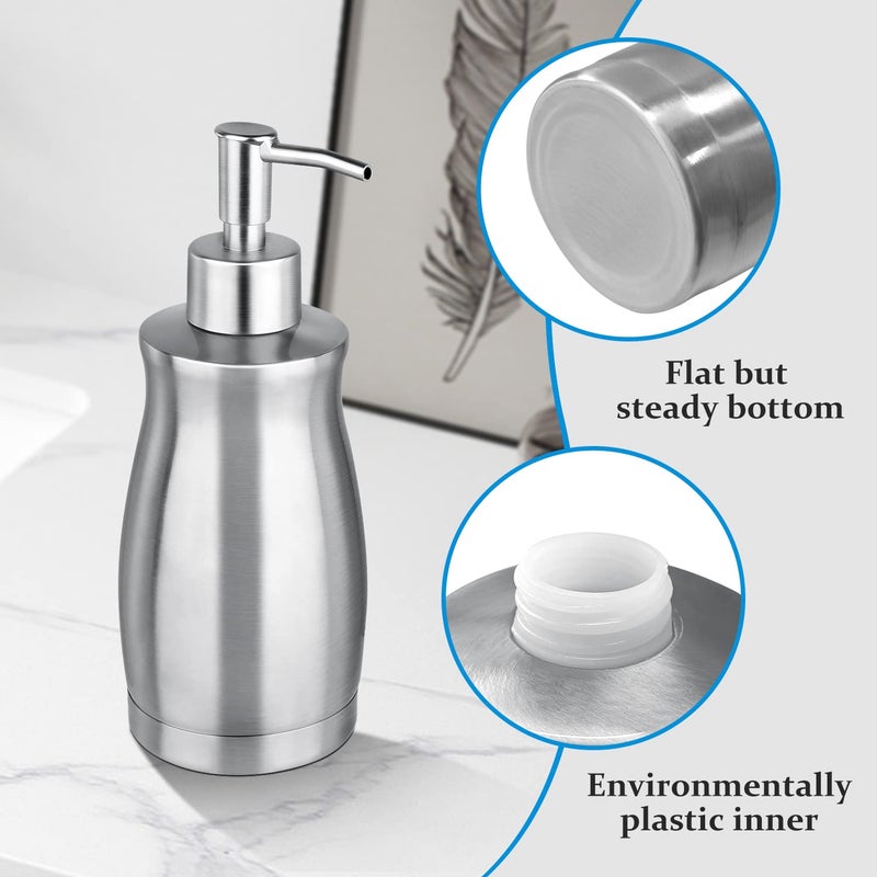 GLUBEE Soap Dispenser Stainless Steel - Brushed Nickel Pump Dispenser Bottle Refillable Liquid Hand Dish Soap Dispenser for Bathroom, Kitchen, Countertop, Silver (13.5 Oz / 400ML) - Image 5
